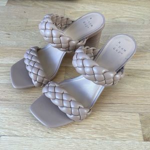 Nude braided block heels